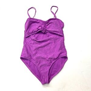 Hobie Girls Jacquard Cutout One Piece in Vibrant Purple Violet